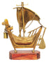 Brass Table Ship With Wooden Base 0.82kg